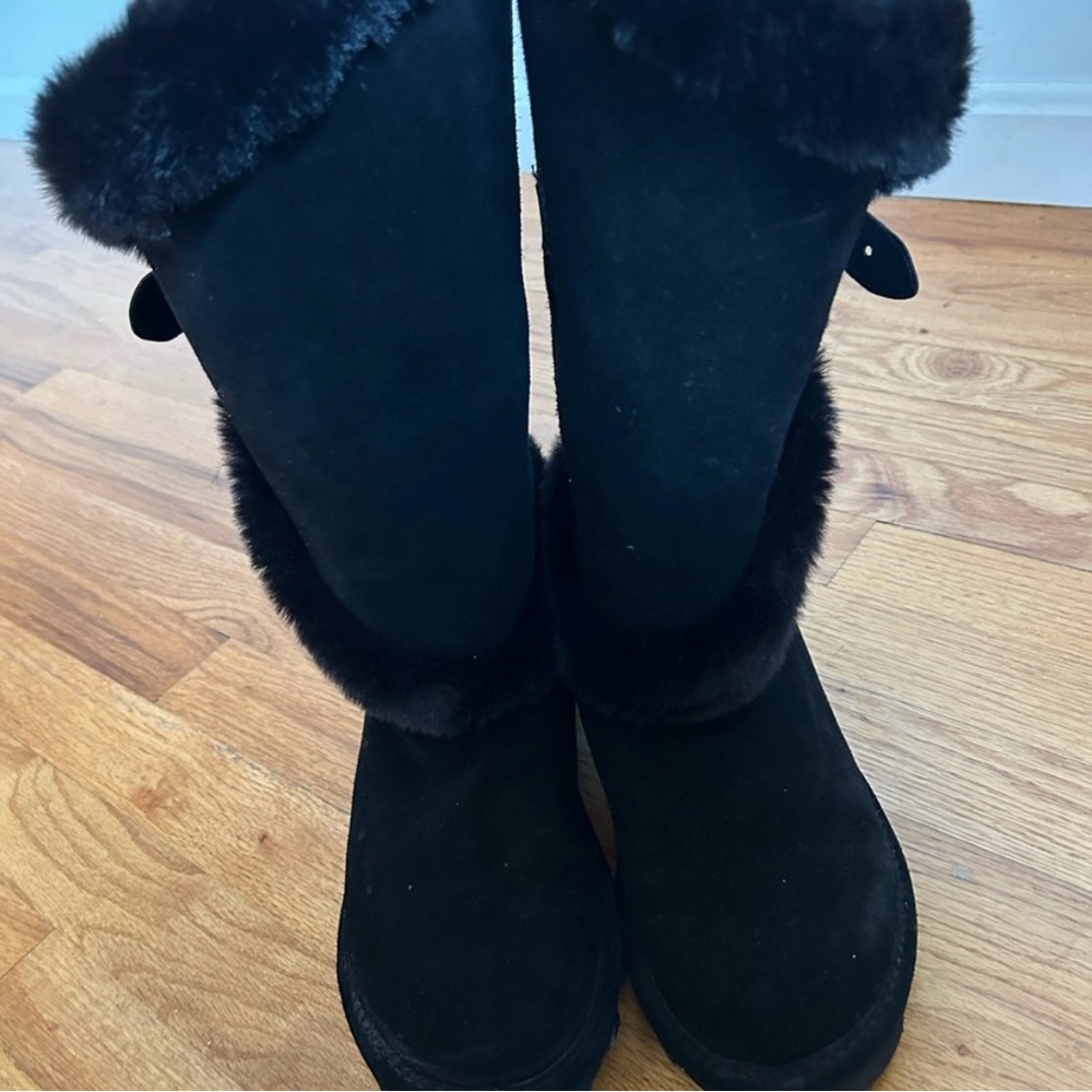 BearPaw Black Suede Faux Fur Tall Winter Boots